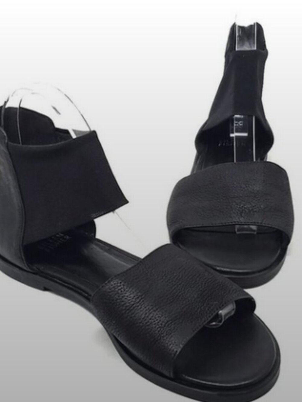 Eileen Fisher Black Leather Sandals – Size 8 | Minimalist Flat, Elastic Back Zip - Picture 5 of 16